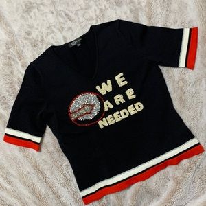 Embellished short sleeve sweater